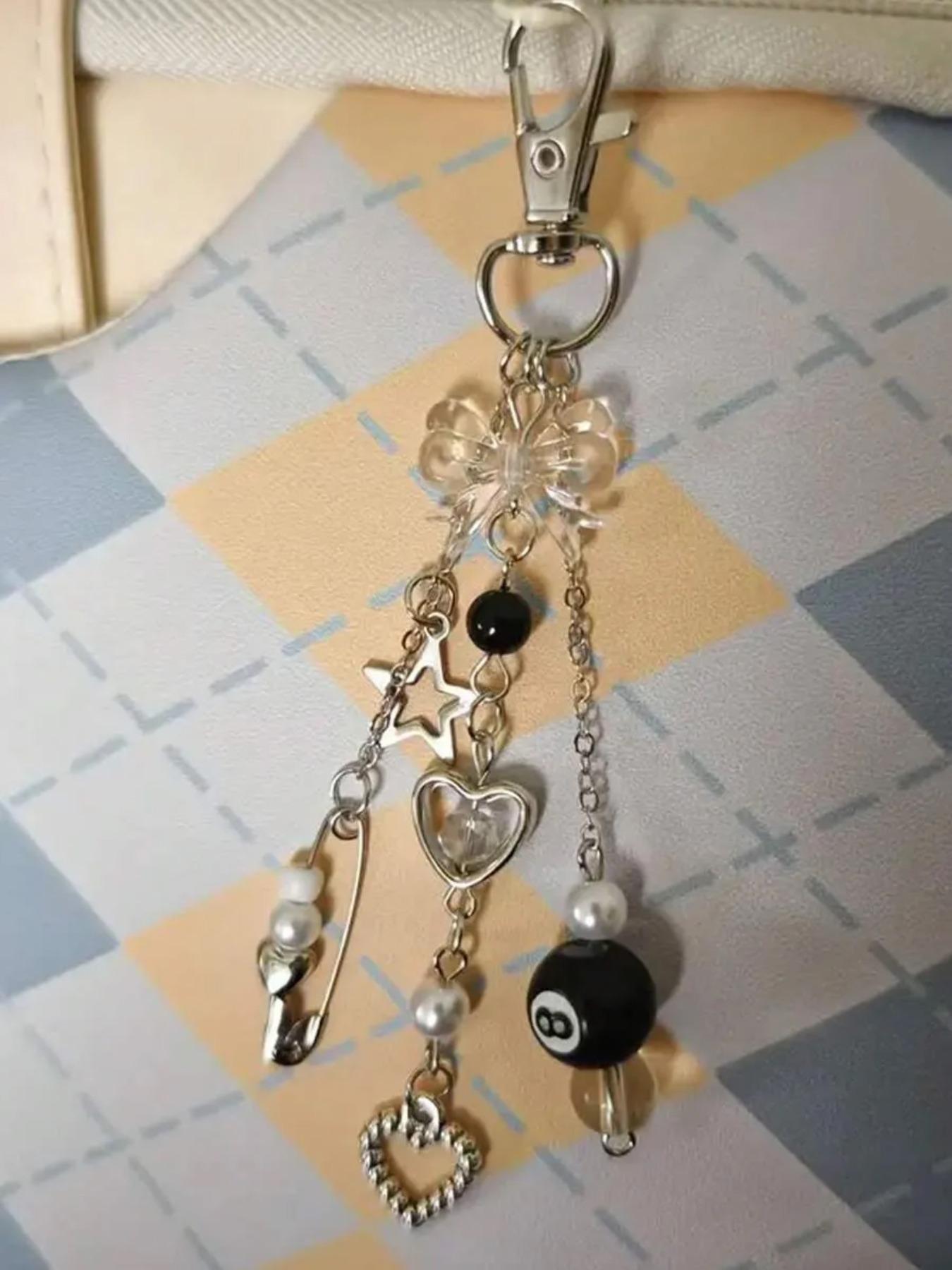 Fashion Handmade Resin Beaded Keychain Pendant, Punk Style Lobster Clasp Design, Perfect for Women's Bags, Car Accessories & School Supplies