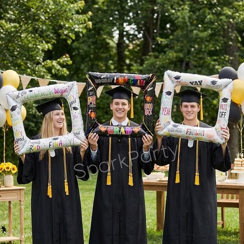 3pcs/set Graduation Frame Balloon Set, Perfect for 2026 Graduation Party Decor, Selfie Props, Celebration Banners, Aluminum Foil Balloons