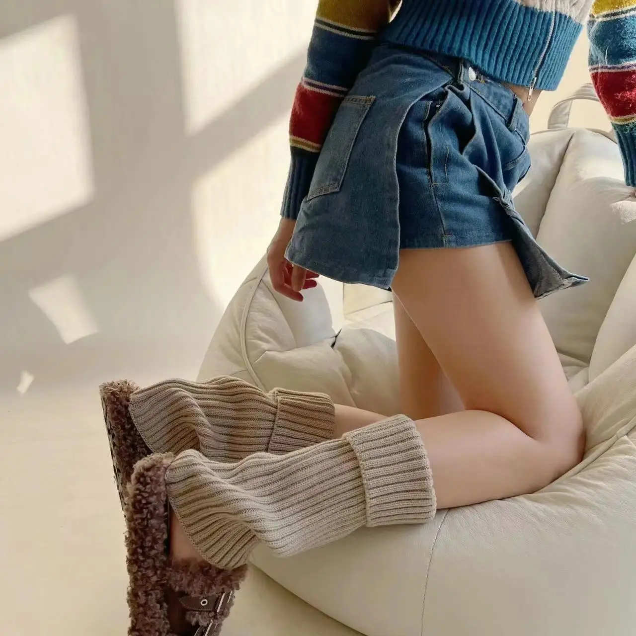 Leg Warmers Ankle Womens Winter Warm Stretch Knitted Slouch Thermal Ladies Thick Wool Cuffs Boot Socks Female Gaiter Y2k Lolita