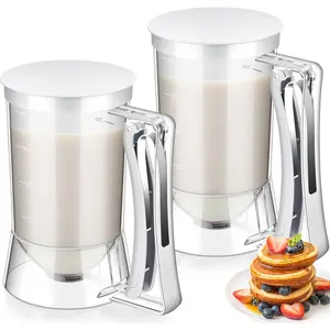 FillTouch 2 Pcs Cupcake Batter Dispenser Pancake Mix Dispenser 4 Cups with Squeeze Handle Tools for Pancake, Cupcake, Cookie, Cake, Waffles, Ice Cream Baking Gifts for Kitchen Housewarming (White)