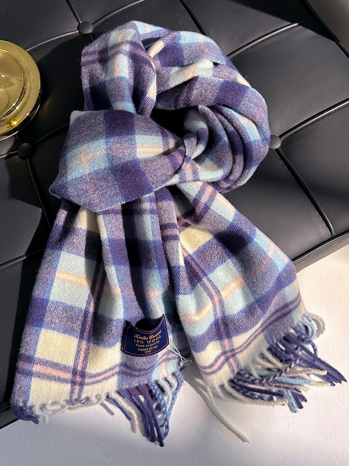 Women's Plaid Print Scarf with Fringe Decoration, Warm & Comfortable Fall/winter Accessory, Fashionable Boho Style for Women & Girls