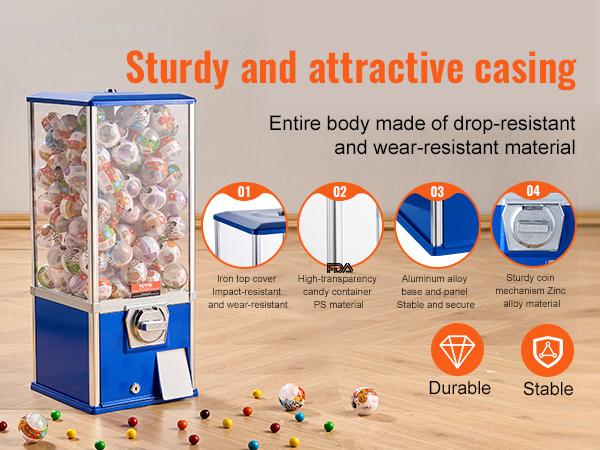 VEVOR Gumball Machine for Kids, 25 Height Home Vending Machine, PS Bouncy Balls Dispenser, Hold 230 Capsule Toys, Rectangle Bubble Gum Machine for Game Stores, Coin Operated Gumball Bank, Blue VEVOR Gumball Machine for Kids, 25 Height Home Vending Machine, PS Bouncy Balls Dispenser, Hold 230 Capsule Toys, Rectangle Bubble Gum Machine for Game Stores, Coin Operated Gumball Bank, Blue