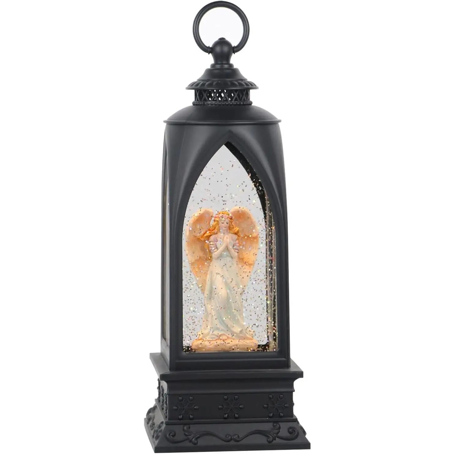 12” Christmas Snow Globe Lantern Angel with Music & Timer, USB Lined/Battery Operated Lighted Water Glittering Nativity Lantern for Christmas Festival Centerpiece Decoration Gifts – Angel