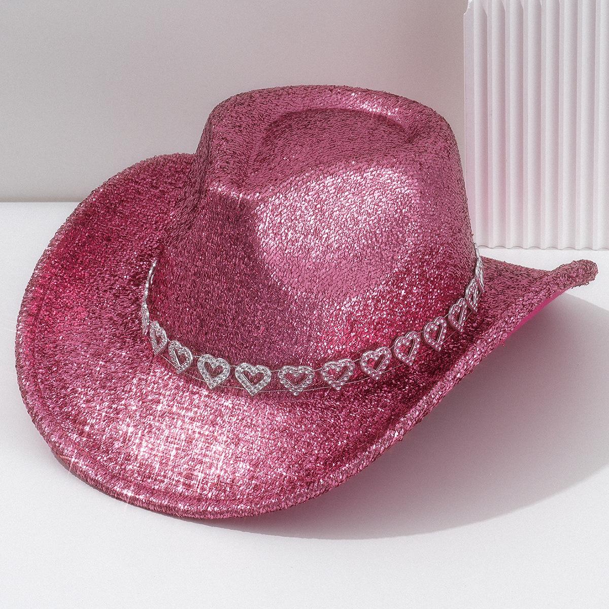 Y2K Sweet Cool Spice Girl Wind Pink Glitter Love Rhinestone Cowboy Hat Music Festival Birthday Party Concave Styling ArtifactSpeedy Smarts