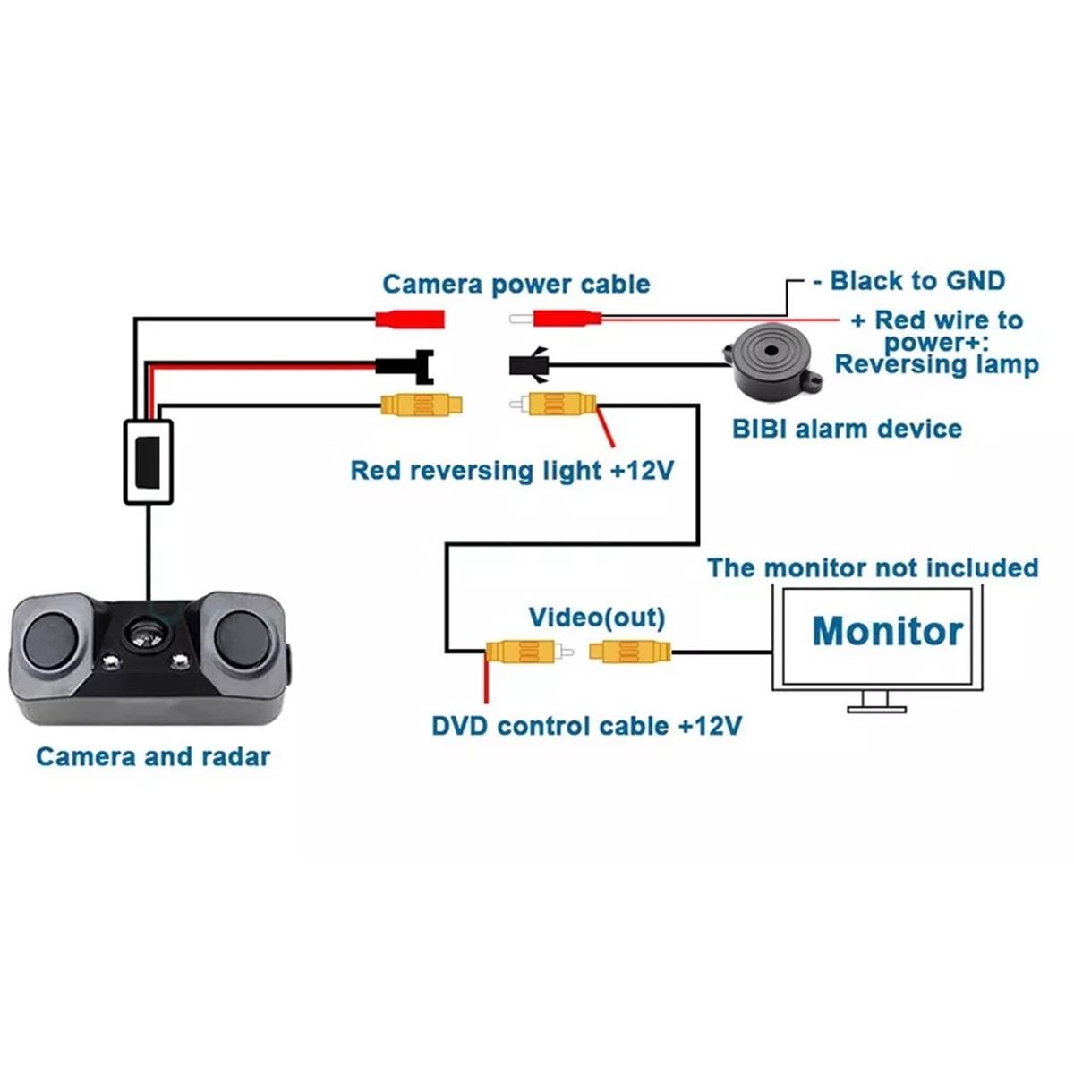 1PC 3 In 1 Car Reverse Backup Radar Rear View Camera W/ 2pcs Parking Radar Sensor