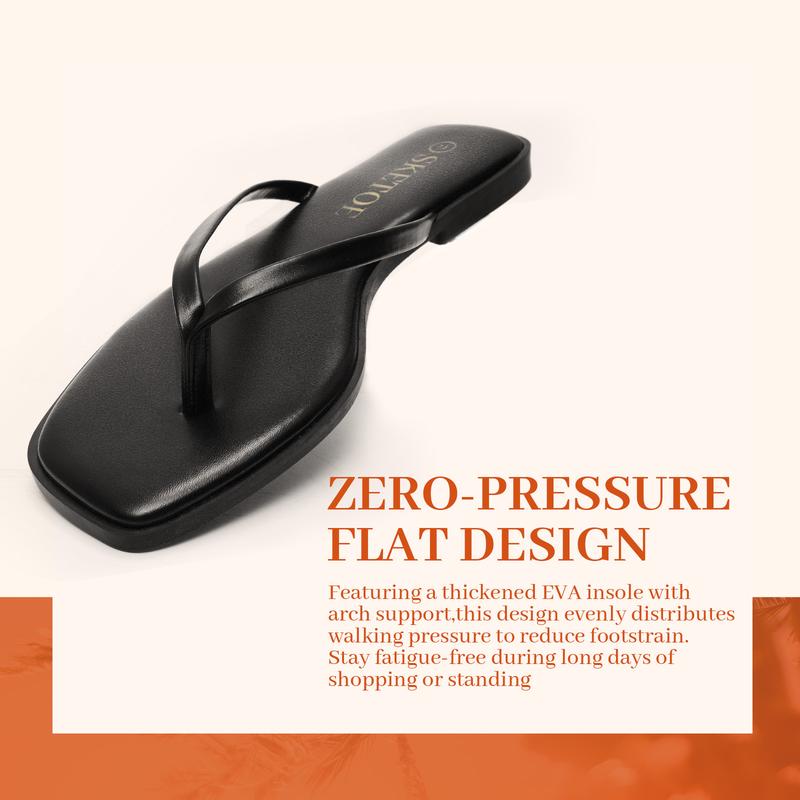 Women's Flip Flops  Black Square Toe Flat Sandals for Women  Comfortable Thong Sandals Fashion Sandals for Women 2025  Vegan Leather Lightweight Summer Beach Sandals  Dressy Vacation Essentials Slides