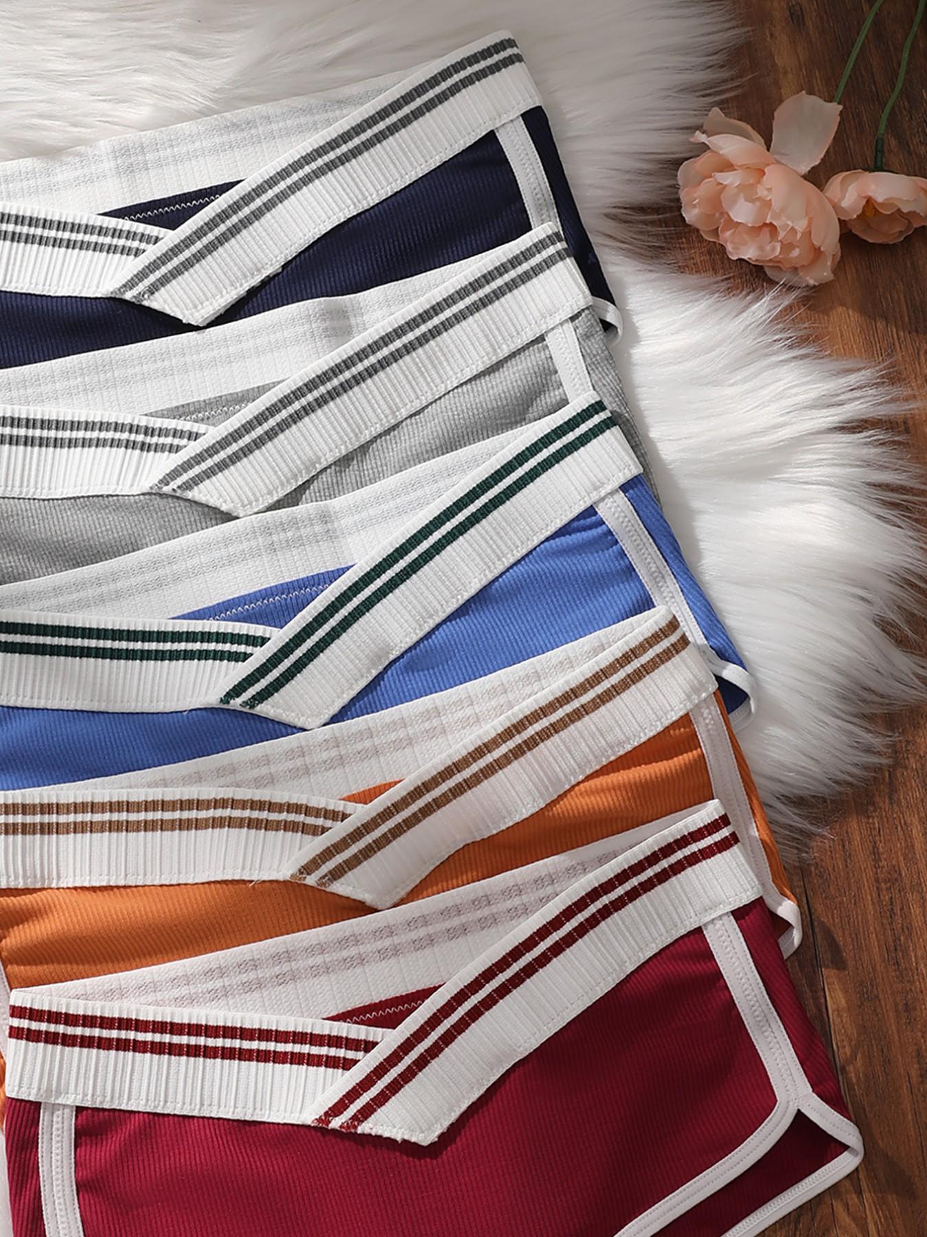 Women's Striped Underwear Set, Wide Waistband Sport Style, Multi-Color Comfortable Breathable, Elastic Fit, Suitable for All Seasons