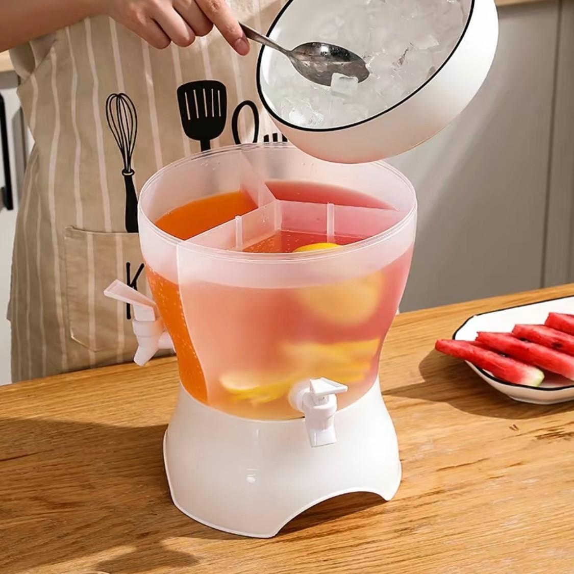 Large Capacity Freestanding Refrigerator Drink Dispenser, Multifunction, Rotating Separated Design Cold Water Beverage Container, Food Grade BPA Free Leak-Proof, Ideal for Parties Home Office Picnic Camping BBQ, Homemade Juice Soda Cold Drinks Daily Use