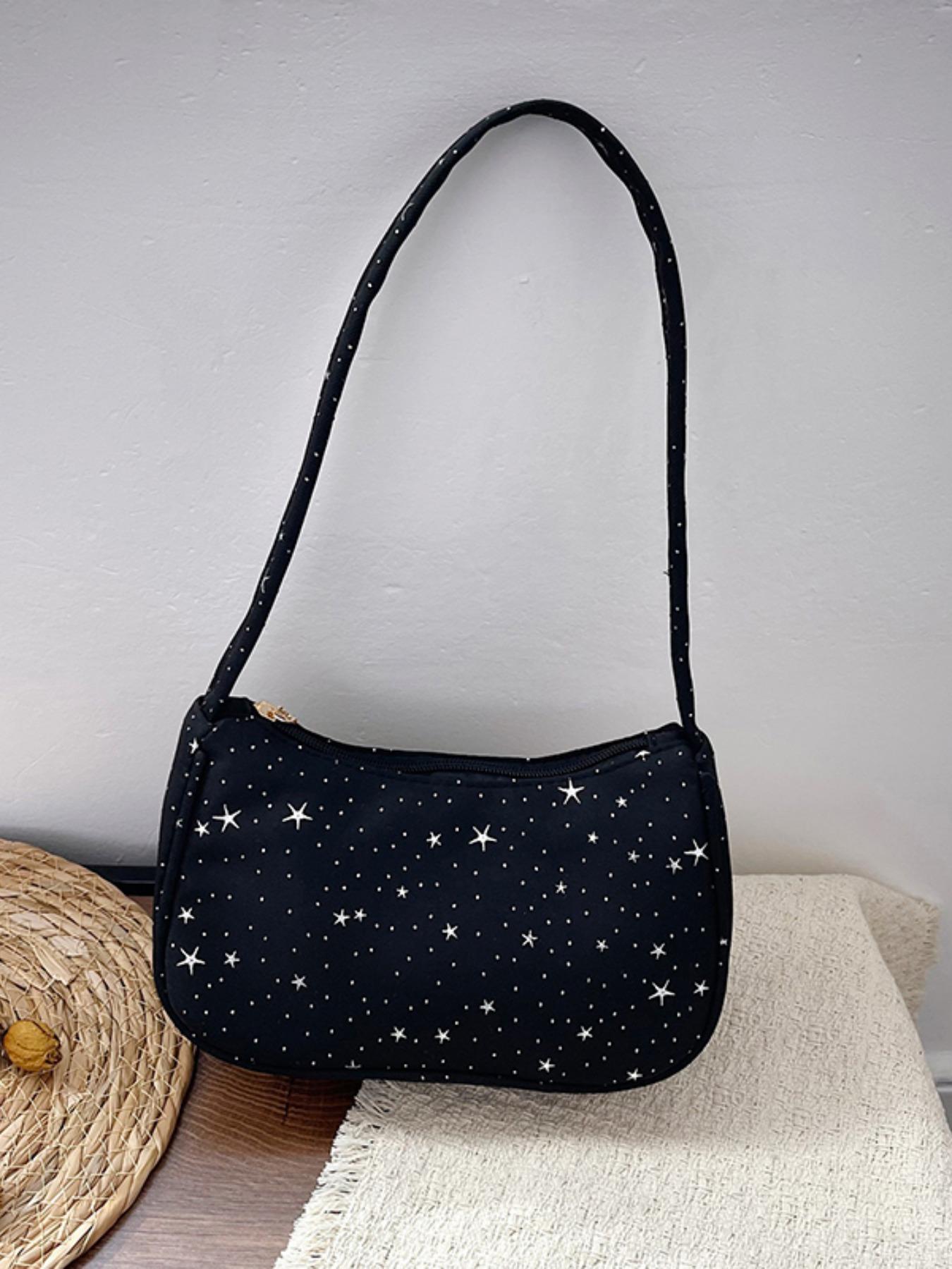 Single Shoulder Bag with Star Pattern Decoration, Simple Casual Style, Versatile and Fashionable, Pure Color Design, Perfect for Daily Use
