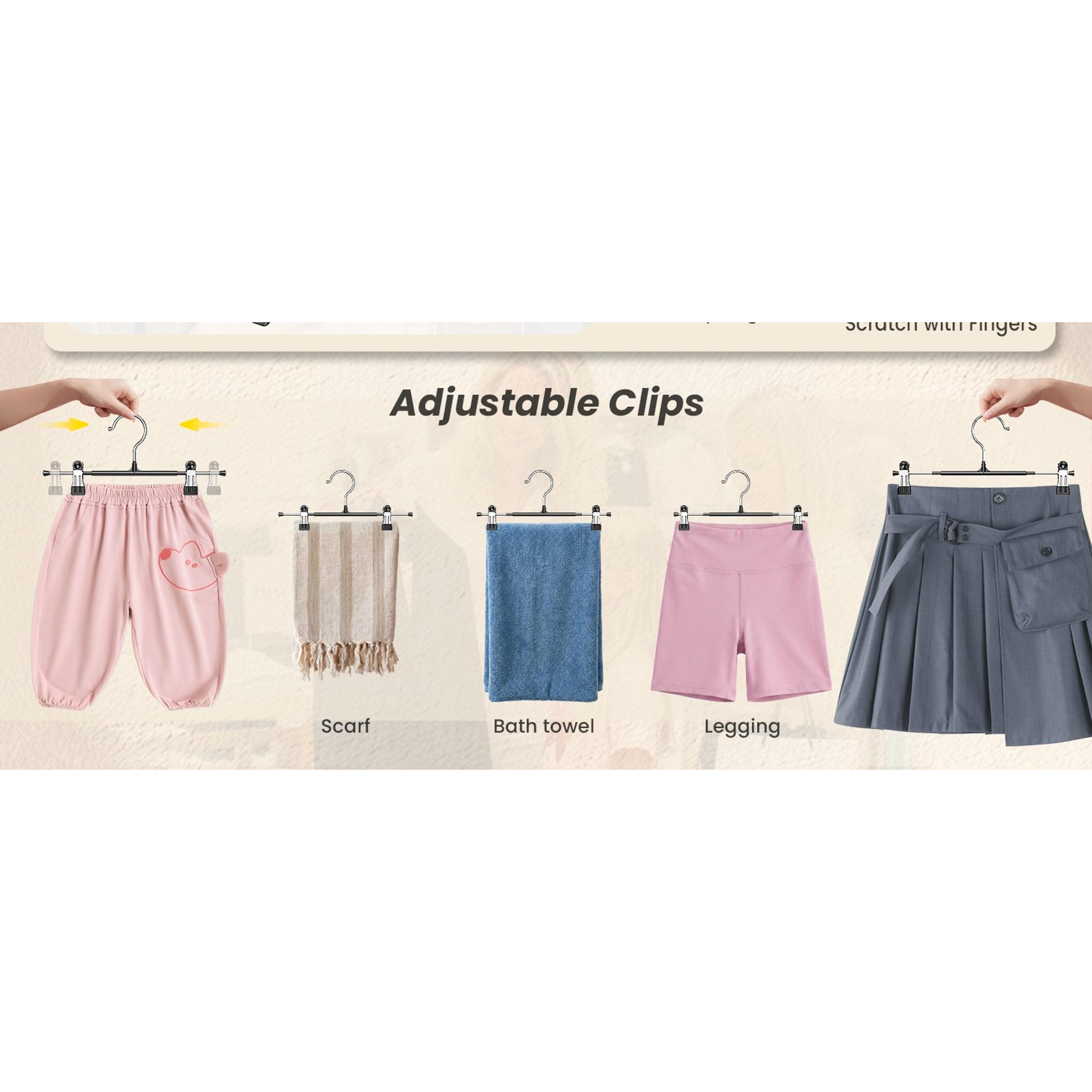 Pants Hangers with Clips Skirt Hangers for Women 10 Pack, Space Saving 12Inch Adjustable Hanger Heavy Duty Non-Slip for Trousers, Jeans, Clothes, Shorts (Black, 10Pack)
