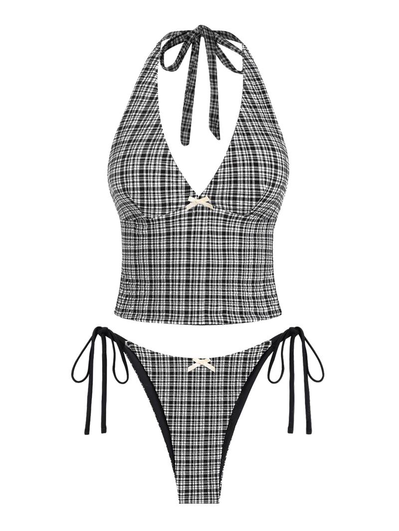 Women's Summer Beach Floral Leaves Halter Tied Tank Style Full Coverage Bikini Tankini Set Two Piece Bathing Suits Tankini Swimsuits Women