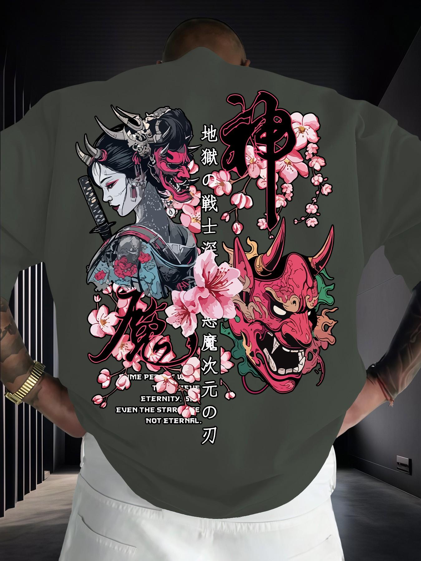 Men's Fashion Short Sleeve Round Neck T-Shirt, Japanese Ukiyo-E Print, Casual Summer Top, Daily Wear