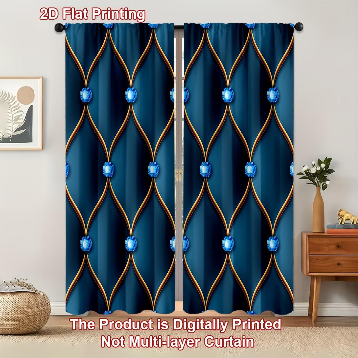 2 pieces / set of dark blue Nordic-style crystal-pattern curtains, 3D digital printed curtains, lightweight and ventilated, suitable for comfortable bedrooms, stylish offices, fashionable kitchens, cozy living rooms and peaceful study rooms