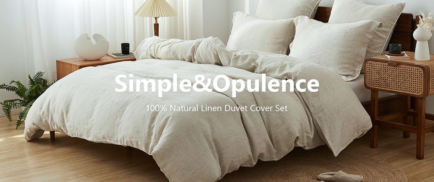 Simple&Opulence 100% Linen Duvet Cover Set, Pure Natural French Flax Purple Duvet Cover, Breathable Soft Comfy Linen Bedding Comforter Cover with Pillowcase