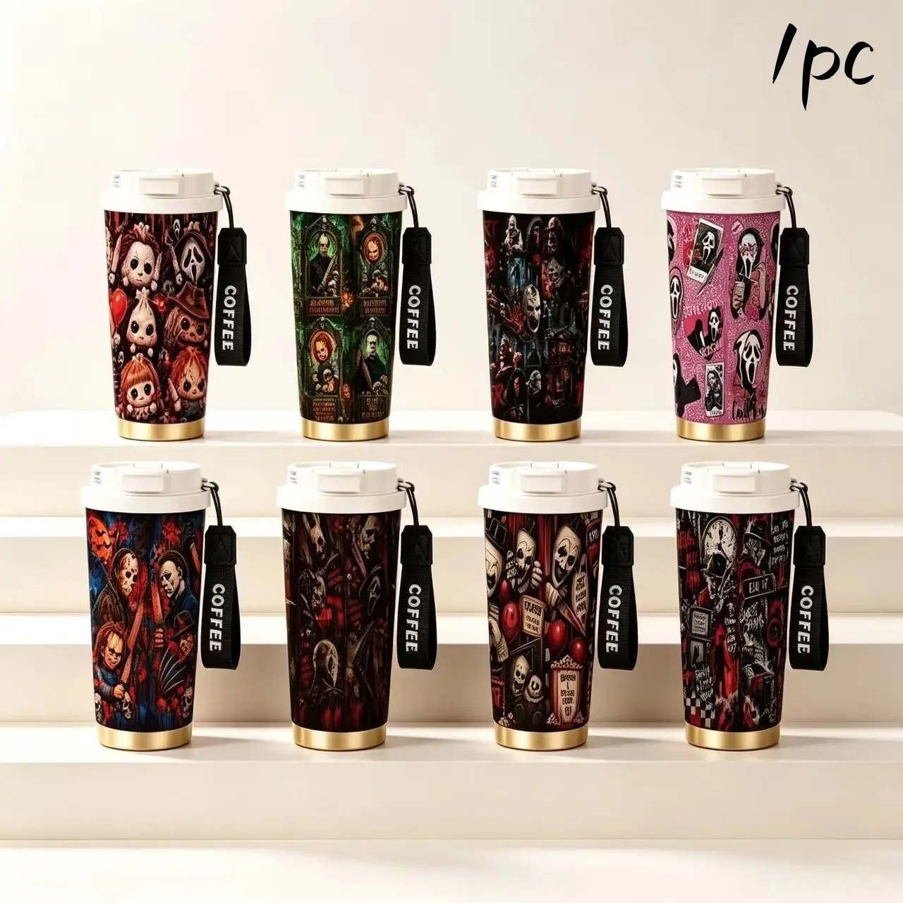 1pc 18oz 316 Stainless Steel Insulated Mug, Horror Movie Character Coffee Cup, Perfect for Commute, Hiking, Parties, Halloween, Thanksgiving Gift