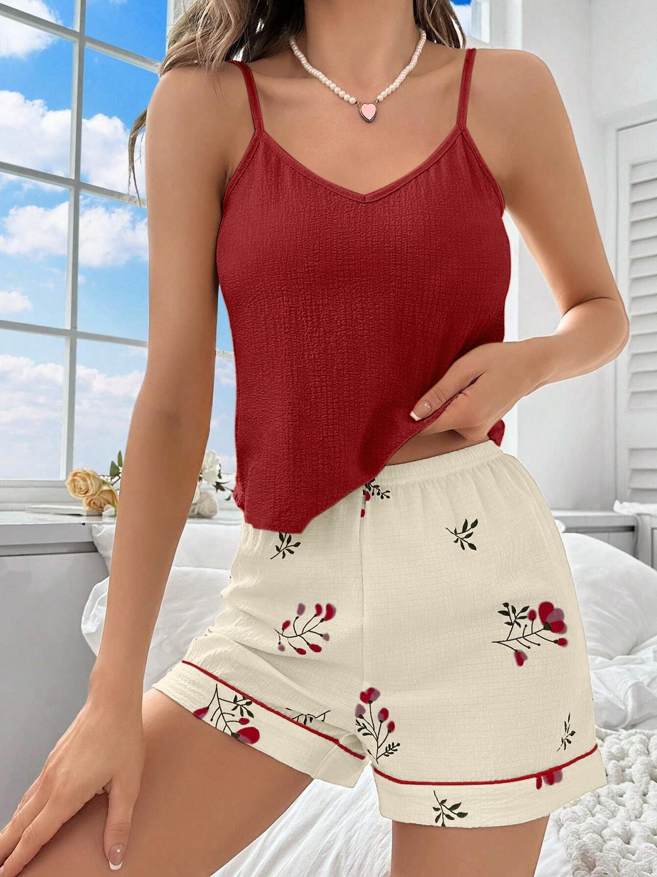 Summer Women's Sleepwear Set, Sexy Halter Top and Floral Shorts, Soft and Comfortable, Elegant and Cozy, Wearable at Home