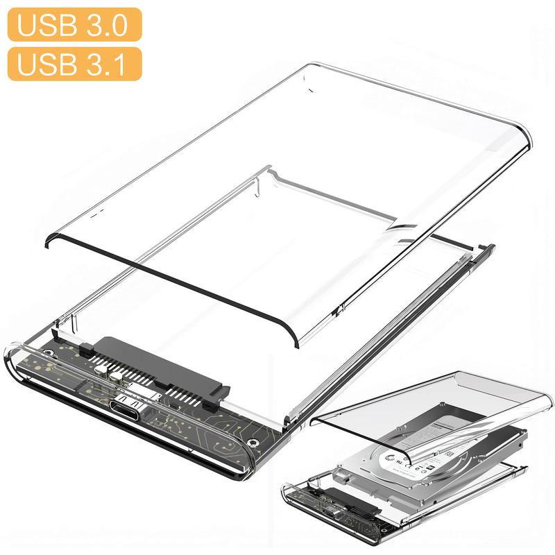 2.5 Inch External Hard Drive Enclosure, 1 Count SATA to USB 3.0 Transparent SSD & HDD Box, High Speed Hard Drive Box, Mobile Storage HDD Box