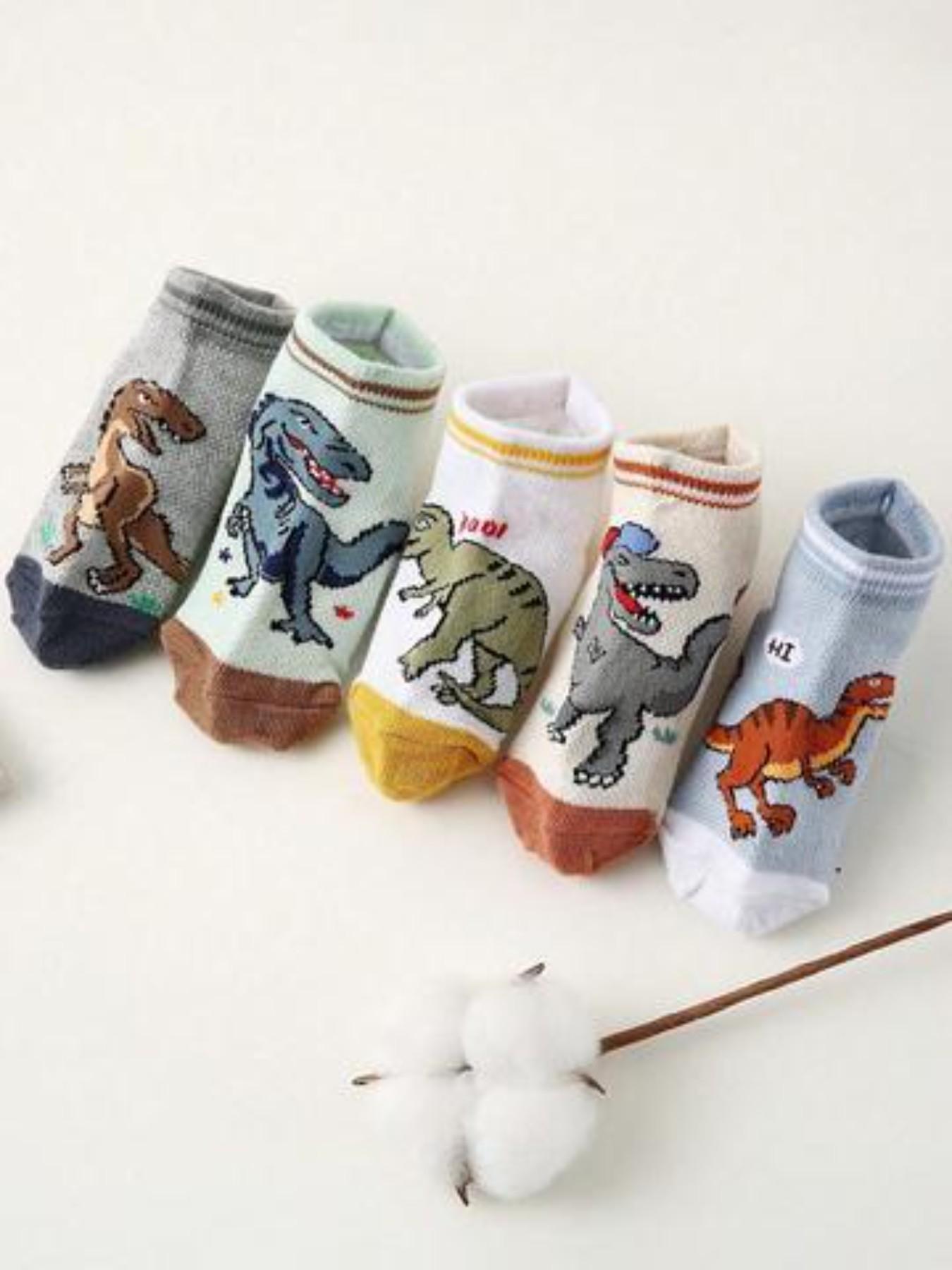 10 Pairs Kids Socks, Spring Summer Mesh Socks, Boy Cartoon Dinosaur Ankle Socks, Soft Comfortable Breathable Short Socks, Casual Daily Wear