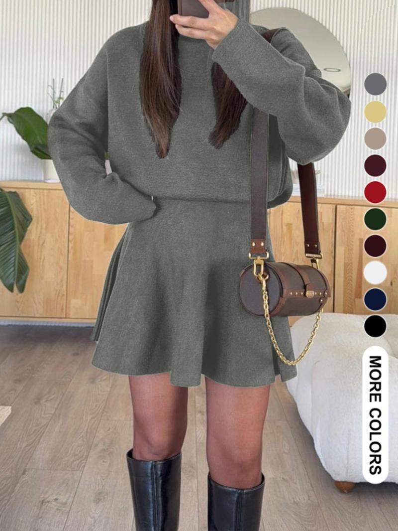 Women's Casual Mock Neck Sweater Dress, Fall/Winter Long Sleeve Solid Relaxed Fit Knit Dress