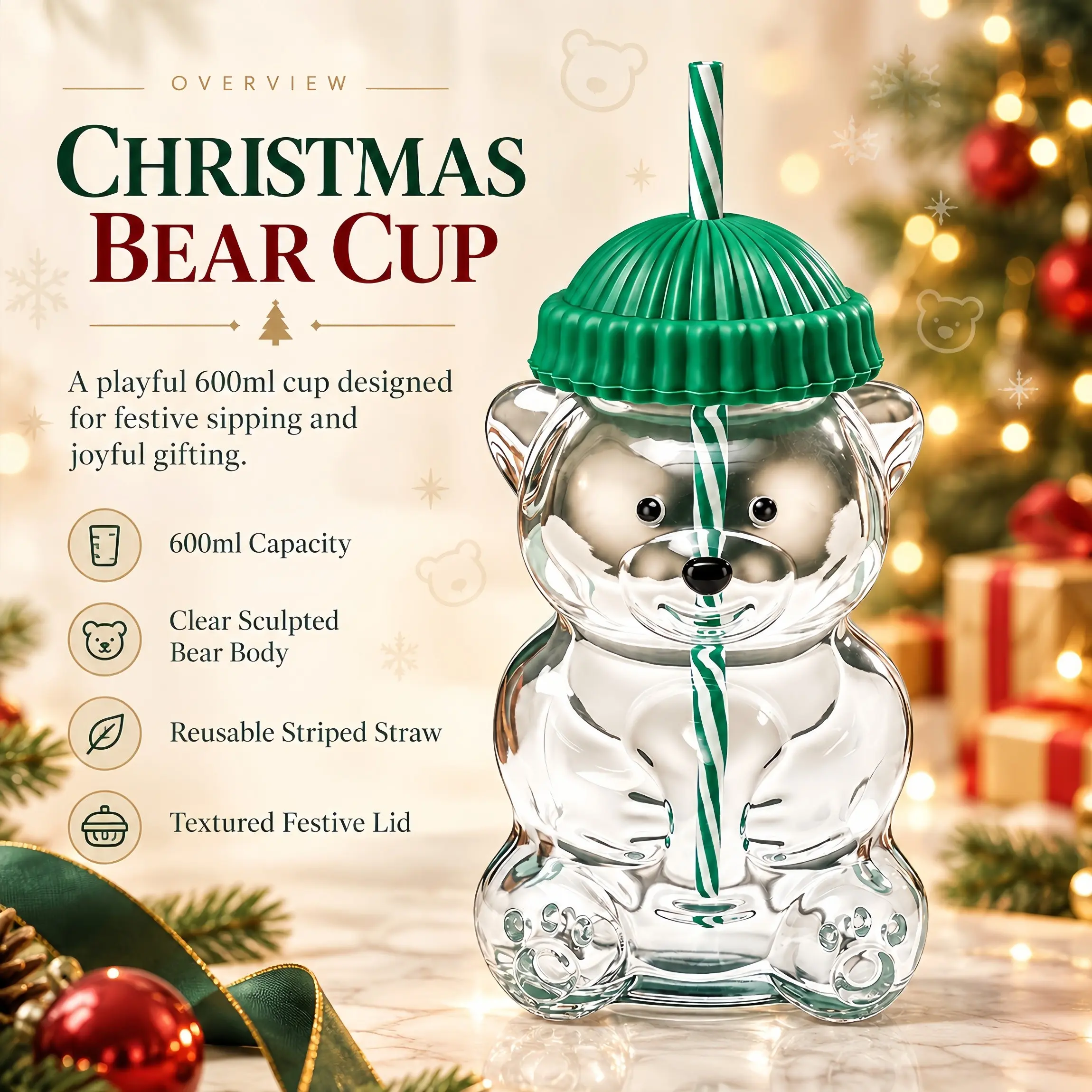 Cute Healing Cartoon Bear Water Bottle with Hat Sealed Lid, High Aesthetic Portable Clear Water Cup, Perfect Back-to-School Gift for Kids, Christmas Gift, Lovely Bear Drinking Cup for Daily Use