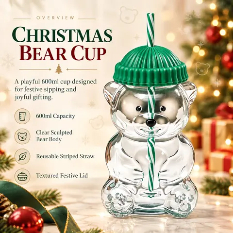 Cute Healing Cartoon Bear Water Bottle with Hat Sealed Lid, High Aesthetic Portable Clear Water Cup, Perfect Back-to-School Gift for Kids, Christmas Gift, Lovely Bear Drinking Cup for Daily Use
