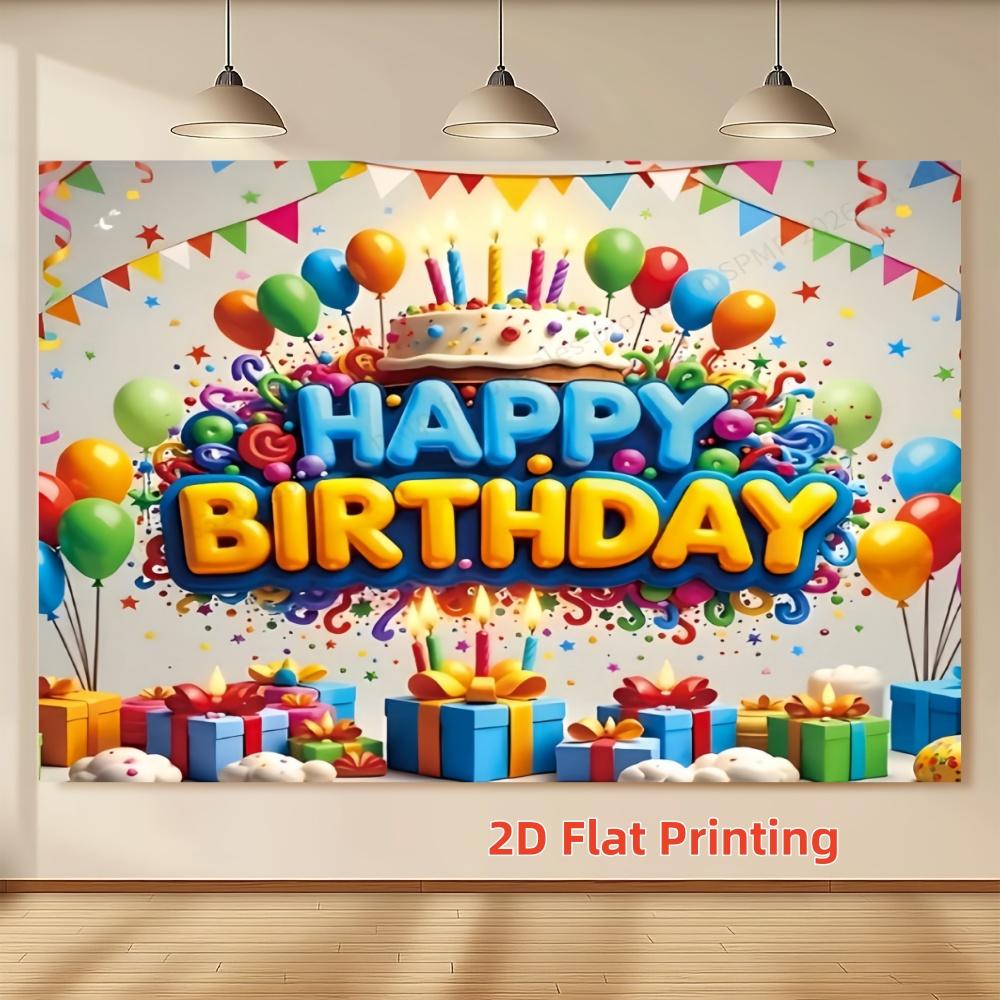 1 piece of happy birthday theme background cloth 2D flat balloon cake colorful design, children's birthday party, adult banquet decoration, family celebration background, festival decoration party atmosphere decoration supplies