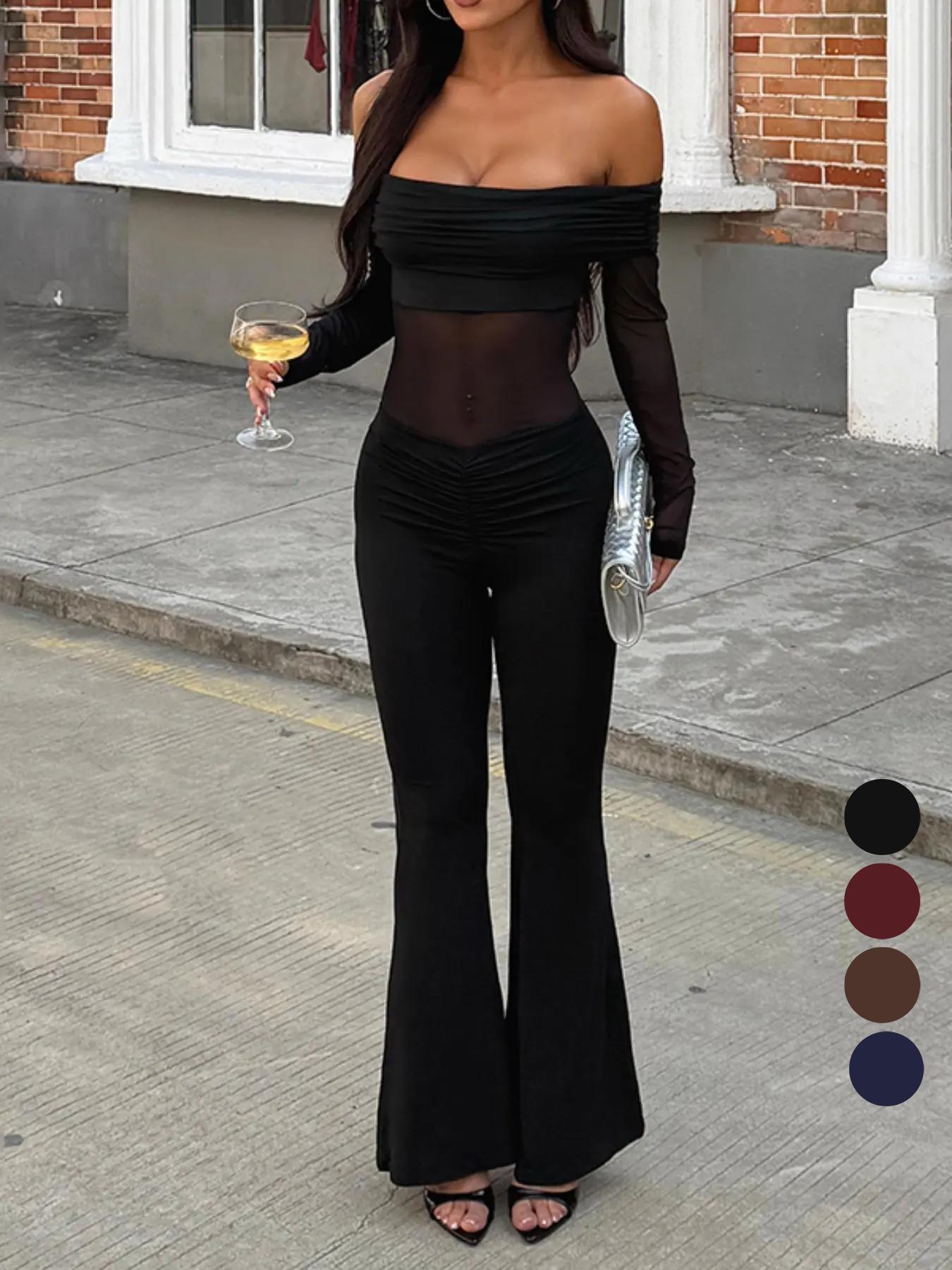 Women's Solid Color Long Sleeve Jumpsuit, Elegant Fashion Casual Jumpsuit for Party Club Dating Wear, Ladies Clothes for Summer Spring