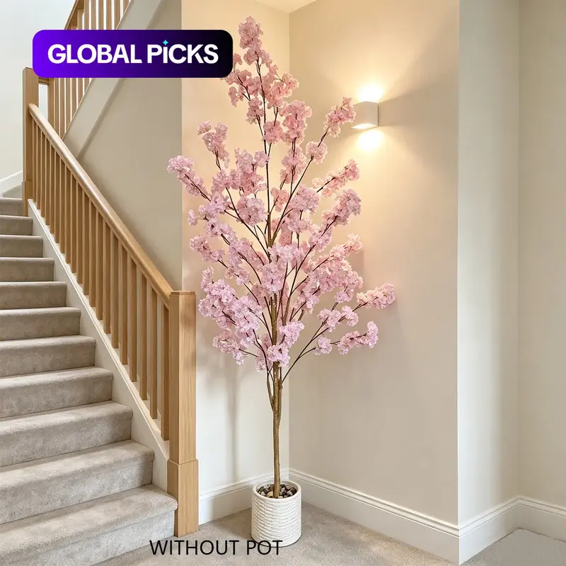 1pcs 100-220cm Artificial Pink Cherry Tree, Realistic Fake Plant for Home Decor, Modern Style, suitable fot living room Office Wedding Valentine's Day Christmas Decoration, Artificial Fake Plants #GLOBAL PICKS