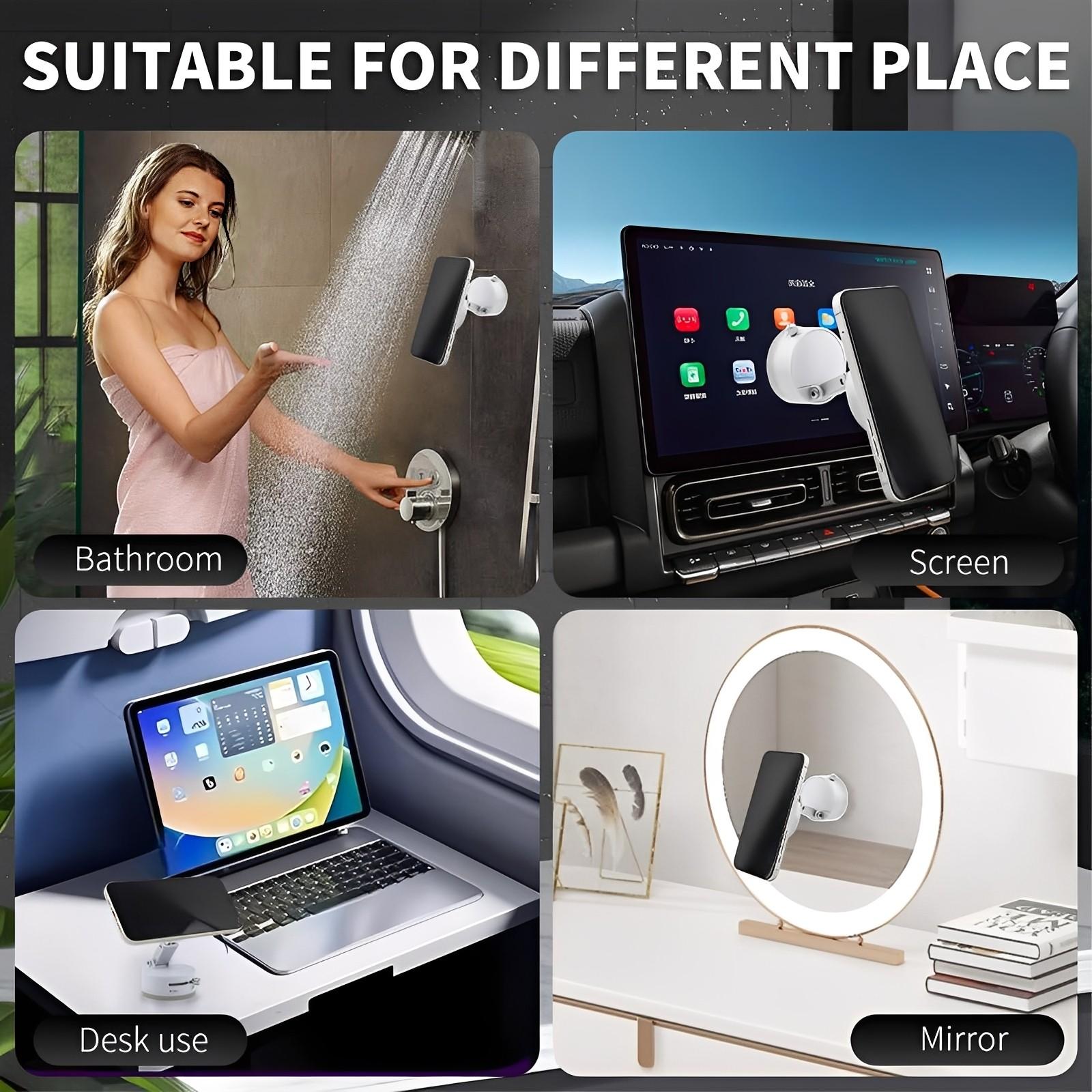 Easy to Use Vacuum Magnetic Phone Holder with One Button Switch and Adjustable Tightness Reusable Suction Cup Phone Mount for Smooth Wall and Glass Surface