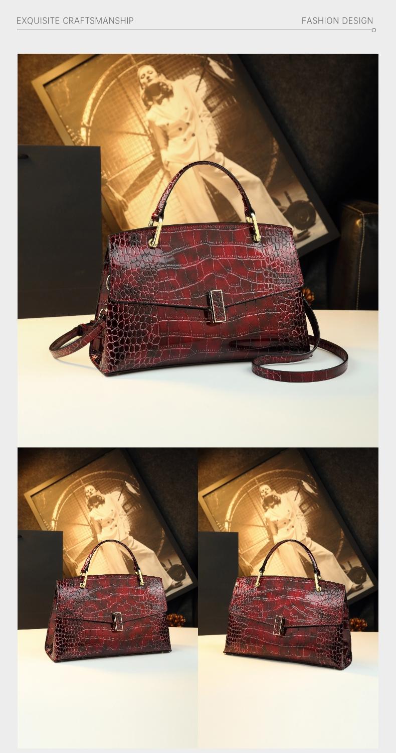 Luxury Wine Crocodile Texture Handbag, High-End Commuter Crossbody Bag, Elegant Mother Bag, Large Capacity Shoulder Bag