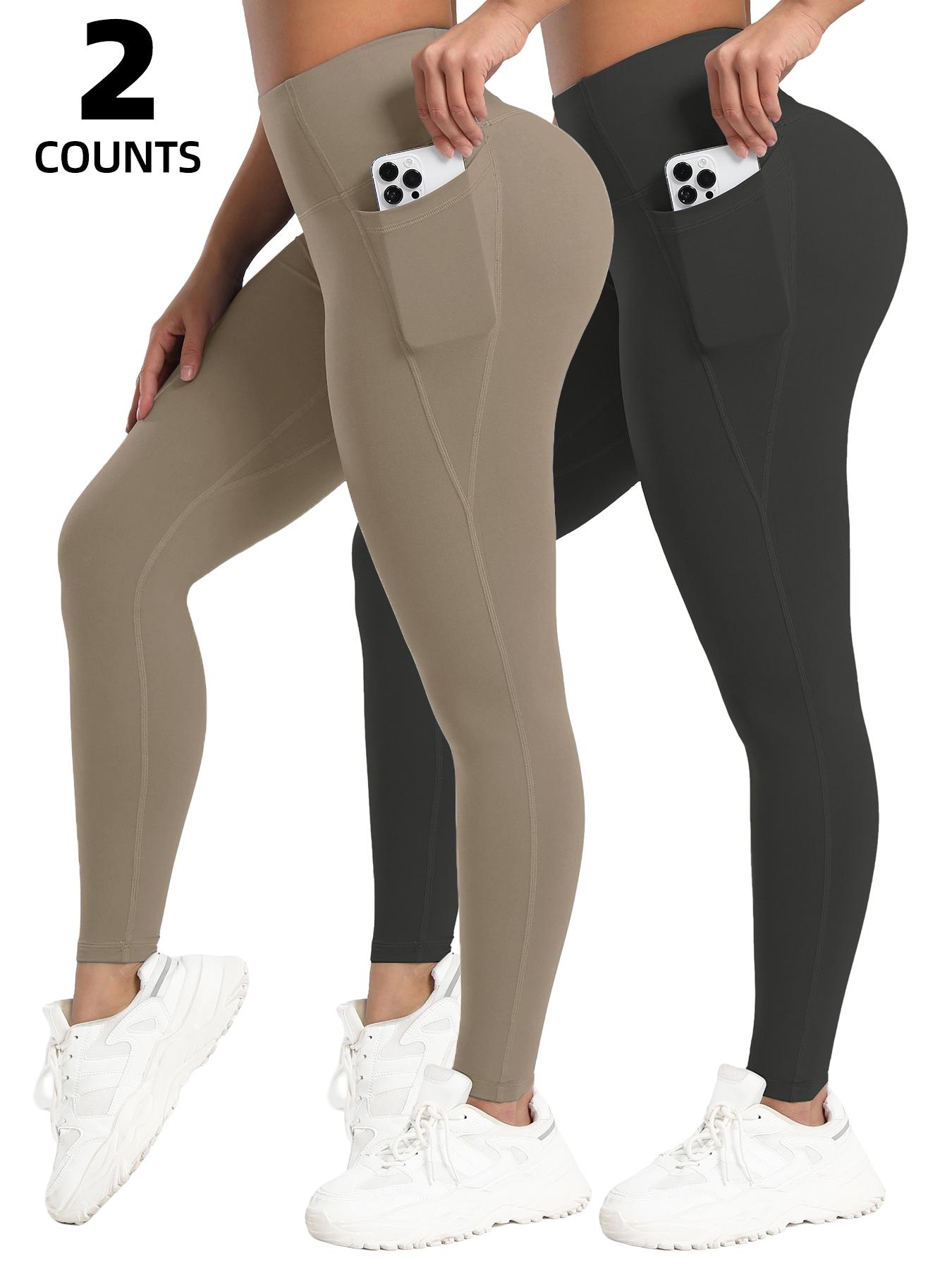 Women's Solid Color Side Pocket High Waist Sports Leggings, High Stretch Casual Comfortable Breathable Skinny Pants for Yoga Gym Workout Running, Ladies Sportswear for All Seasons, High Waisted Leggings