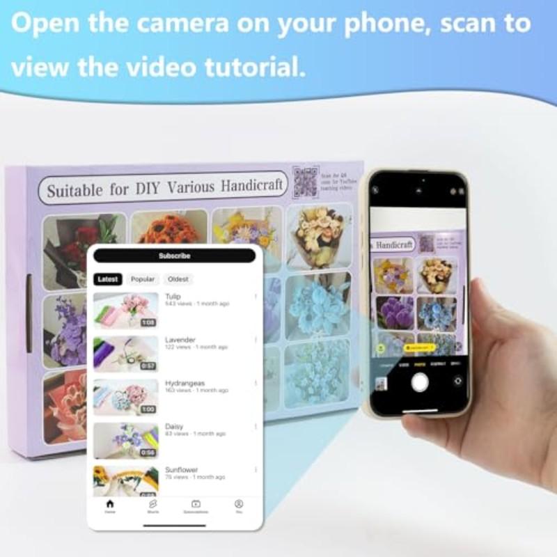 400 Root Cleaning Strips Set, 4 Colors Assorted, DIY Flower Making Kit, Includes Floral Wire, Garden Tape, Stamen, Ribbon, Chenille Strip Blue