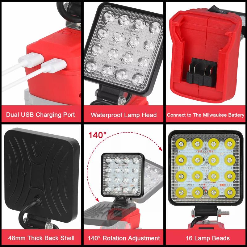 KUNLUN Wireless LED Work Light for ∧∧-18 18V Battery, 4800LM Portable Flood Light with USB Charging, 140° Adjustable Head for Outdoor & Jobsite Use