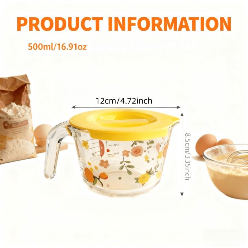Large Capacity Glass Measuring Cup with Scale, Microwave Safe, Borosilicate Glass, BPA Free, Kitchen Essential, Elegant Floral Design