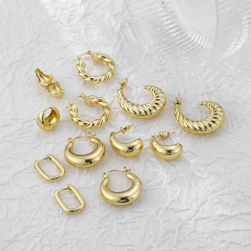 Elegant 6 Pairs 14K Gold Hoop Earrings for Women Lightweight Chunky Multipack Hypoallergenic Chic Jewelry Gift Accessories