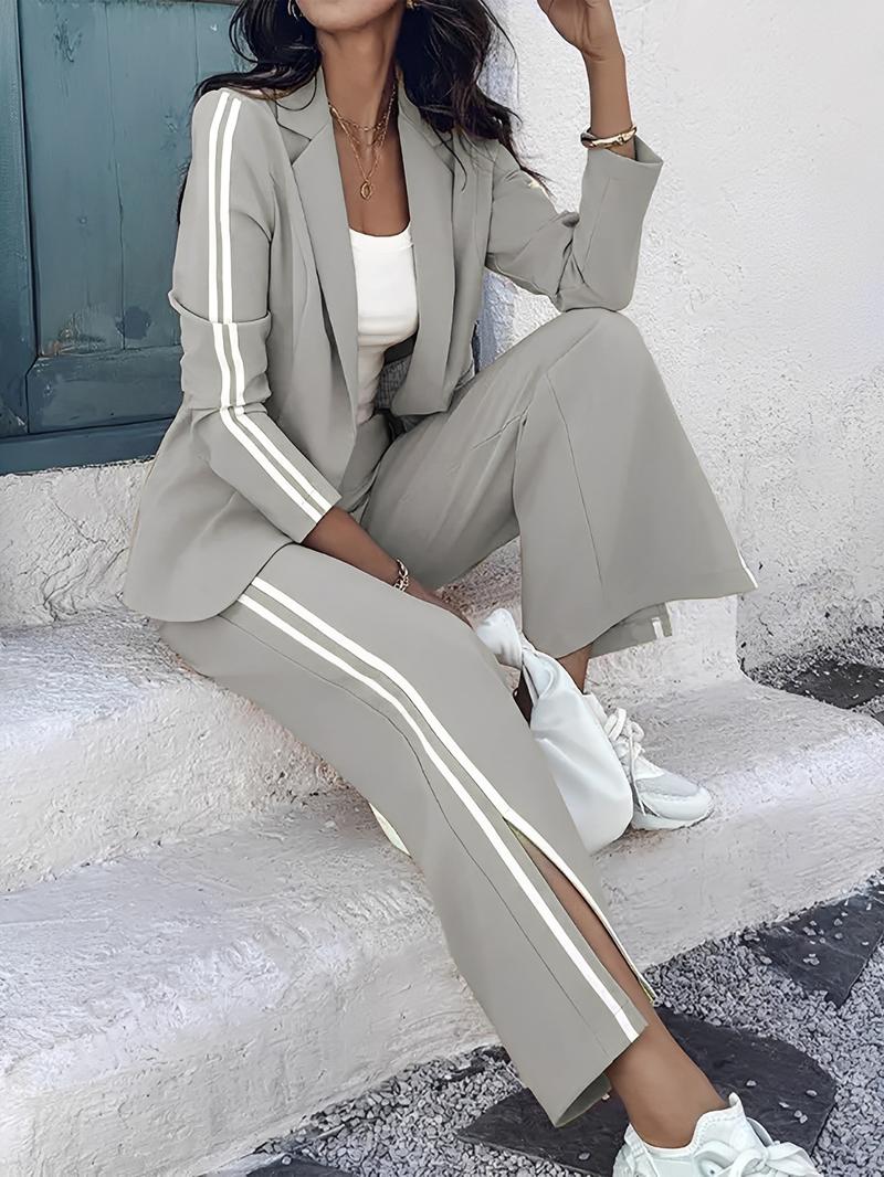 Women's Casual Suit Set, Pure Color Top + Loose Fit Long Pants, 2 Piece, Comfortable and Stylish, Perfect for Daily Wear