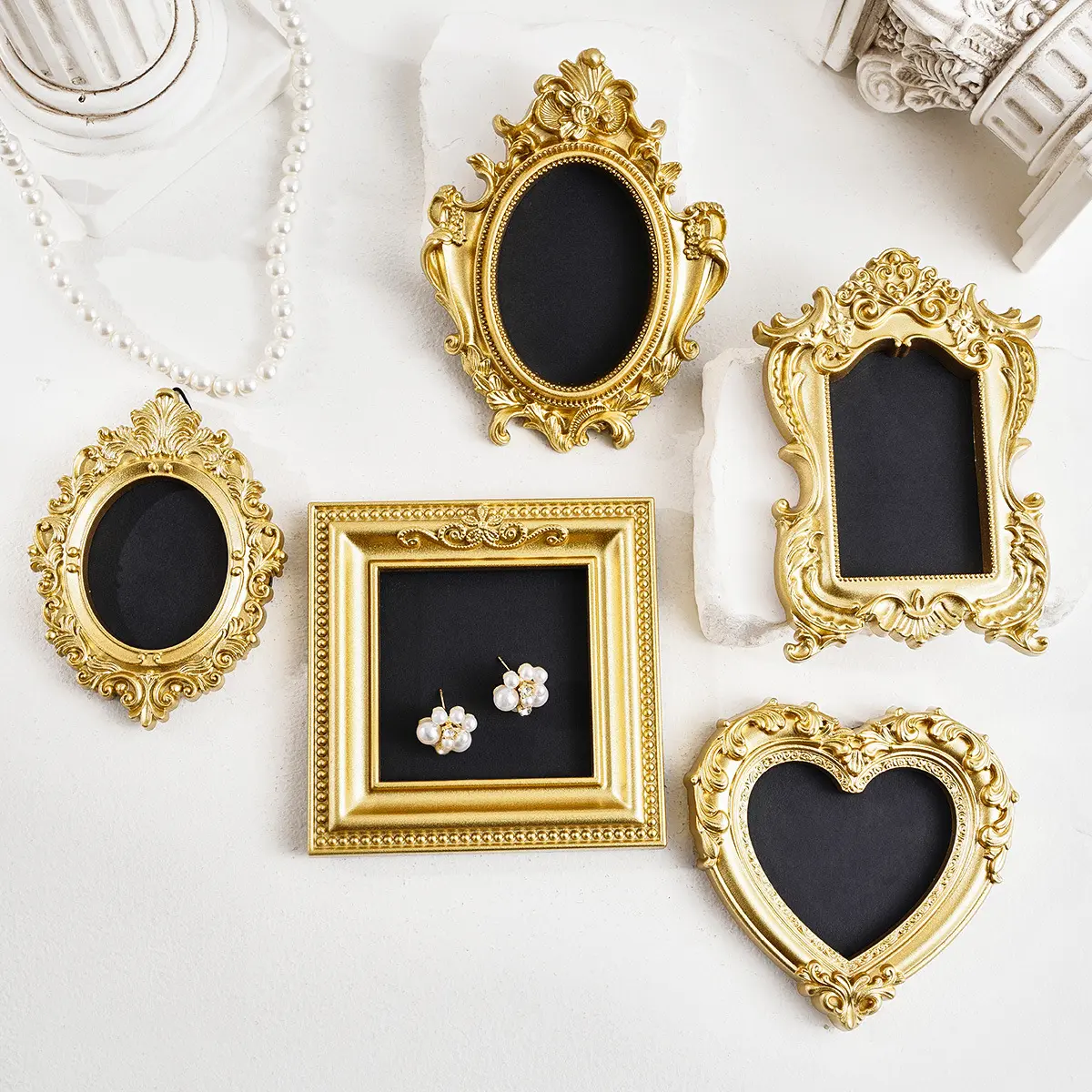 Mini Vintage Gold Picture Frame with Hanging Hook| Ornate Baroque Resin Frame for Photo Props, Jewelry Display & Wall Collage DIY