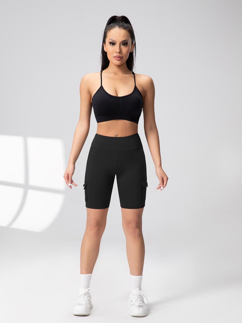 CHRLEISURE 3PCS Women High Waisted Cargo Shorts With Pockets Gym Running Shorts bike Shorts For Women fitness summer