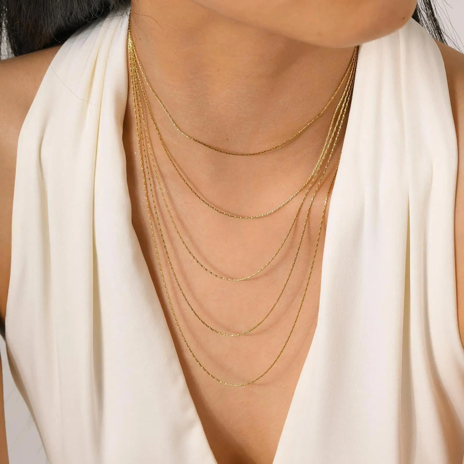 Multi Layered Thin Chain Necklaces Minimalist for Women Dainty Gold Plated Stainless Steel Stacking Chains Necklace Jewelry