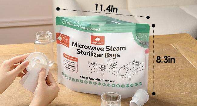 Microwave Steam Sterilizer Bag for Baby Bottles (20 Uses Per Bag), Reusable Travel Sterilization Pouches, Disinfection Container for Baby Pacifiers and Breast Pump Accessories