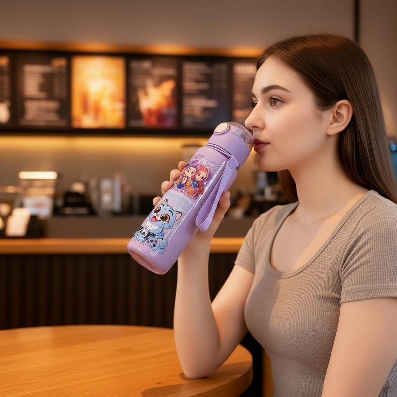 K-Pop Ghost Hunter Theme Totem Water Bottle, Reusable Hard Plastic with Lid and Straw, 700ML Eco-Friendly Alternative, Perfect for School and Travel