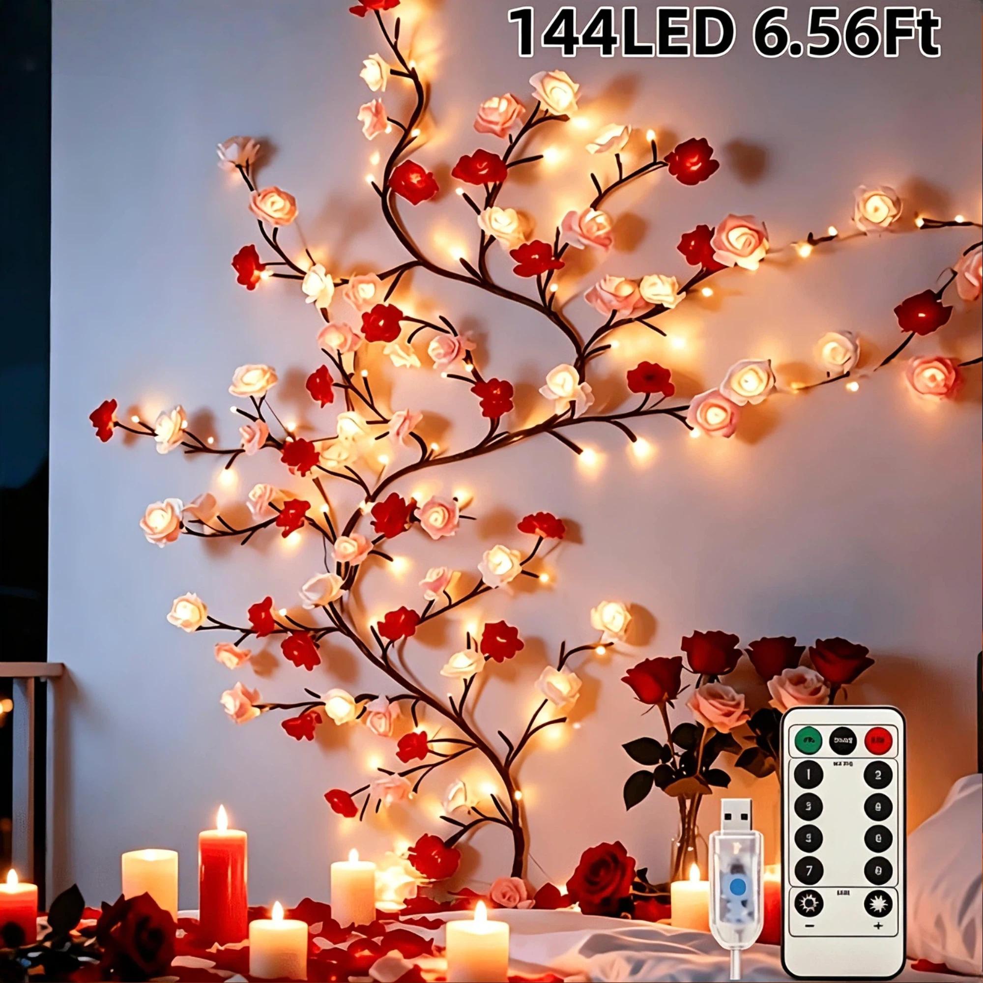 144LED Romantic Rose Branch String Lights USB Powered with 8 Lighting Modes, Warm Rose Vine DIY Decor Lamp for Bedroom Window Wedding Valentine Party, Perfect Mother's Day Gift for Mom Wife Girlfriend, Decorative Led Light