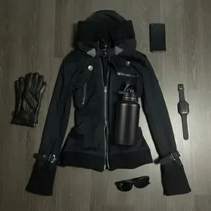 American Slim Fit Dark Toned Women Functional Short Jacket Black Multi Zipper Ribbed Cuffs Stand Collar Slim Fit Hoodie Y2K
