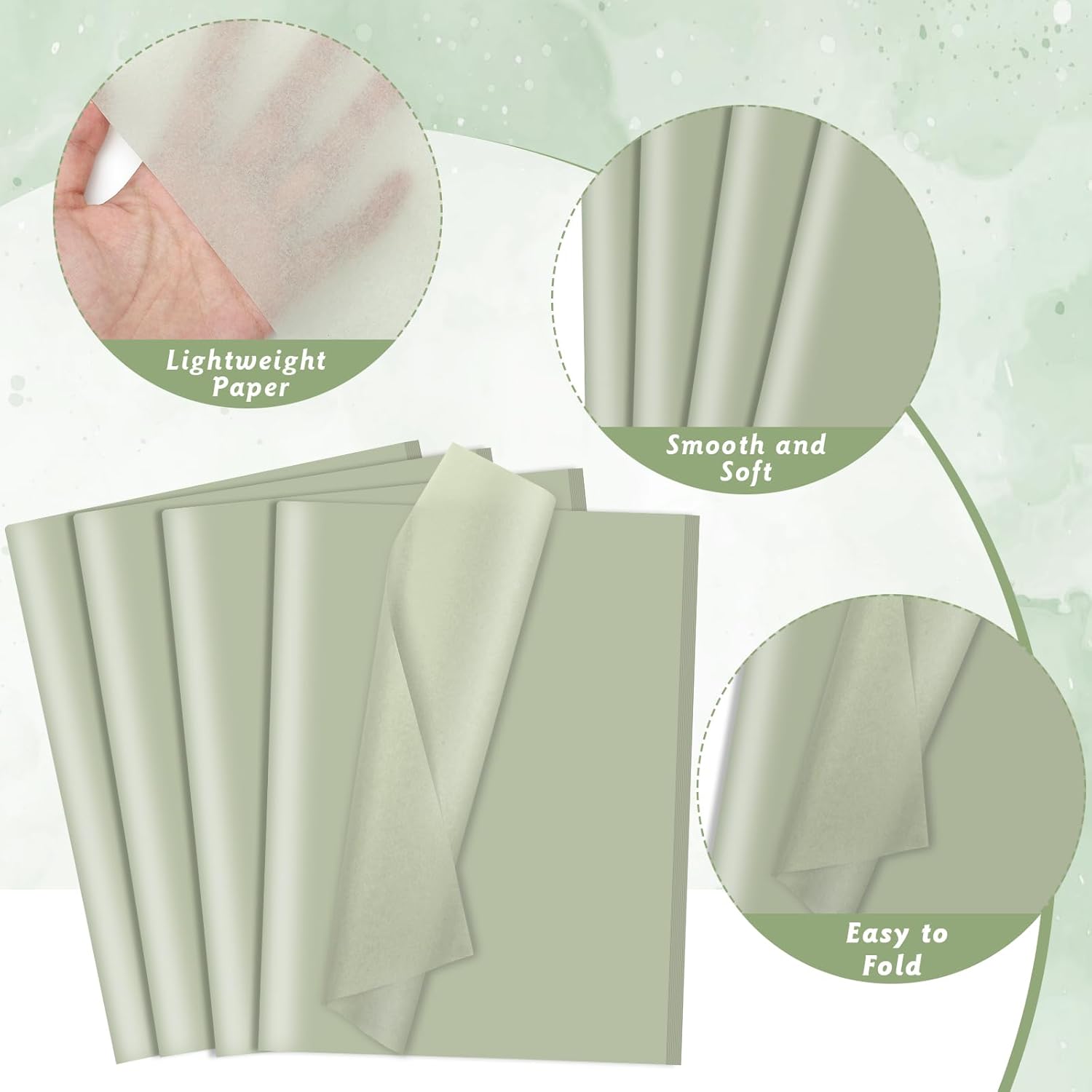 160 Sheets Sage Green Tissue Paper for  Bags 20 X 14 Inches Tissue Paper Bulk for Mother's Day DIY Crafts  Packaging Spring Weddings Bridal Shower  Shower Decorations
