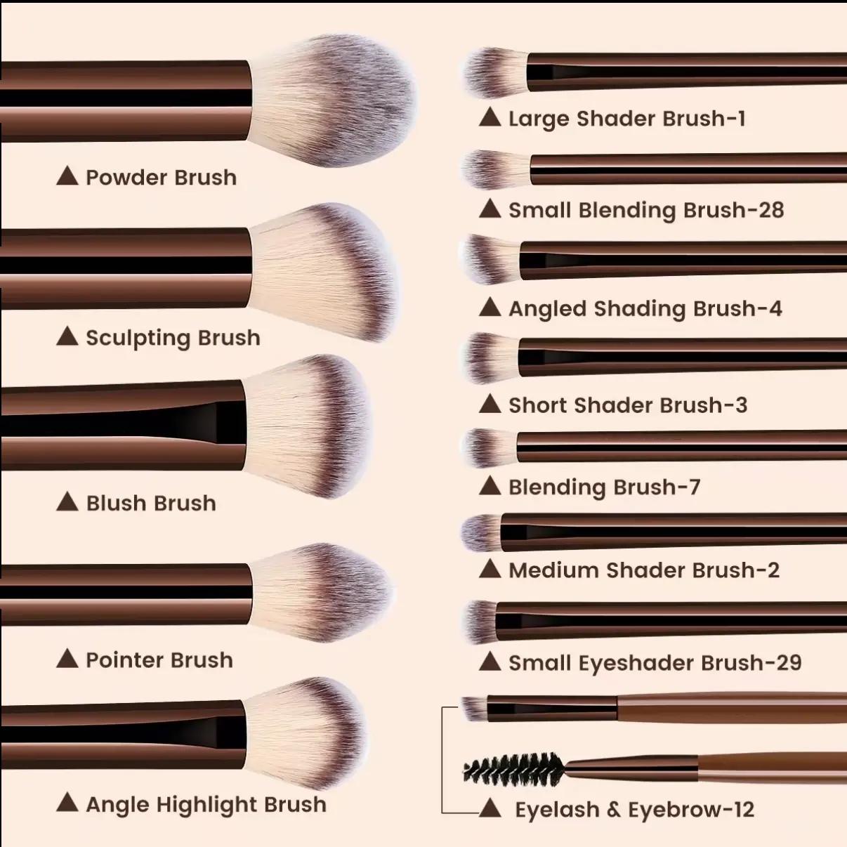 New Makeup Brush Set with 2 Leather Cases and 2 Beauty Sponges, 14 Animal Hair Brushes, Essential Daily Makeup Tool, Makeup Brush Kit