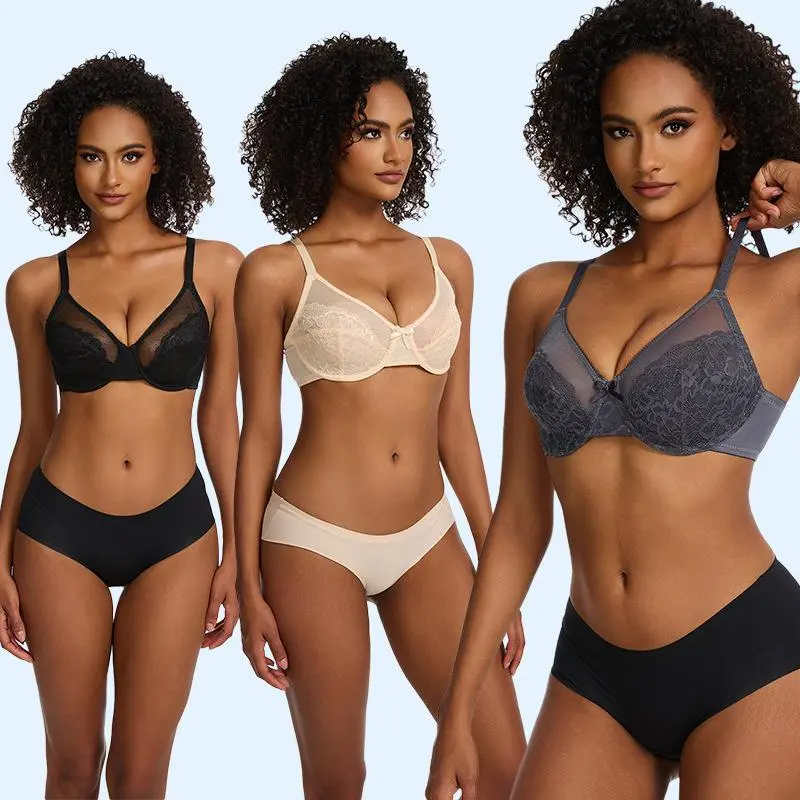 Daisy Floral Lace Minimizer Bra Unlined Unpadded Full Coverage Plus Size Underwire Breathable Mesh Cup Comfort Support for Women