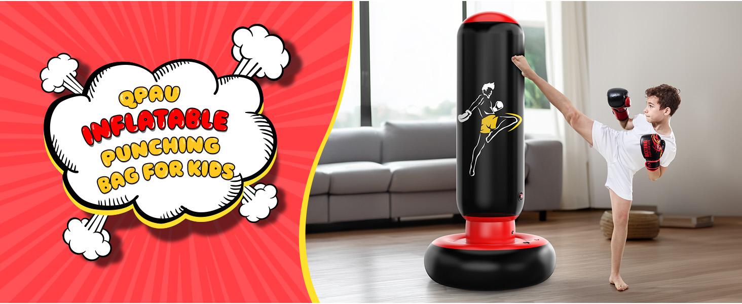 QPAU 66 Inch Inflatable Kids Punching Bag Toy with Boxing Gloves for Ages 6-12 Christmas Gifts for Boys & Girls Ideal for Karate Taekwondo MMA Exercise Strengthening Fun Family Time - Energy