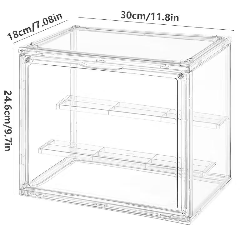 Multi-layer shelf transparent display cabinet provides ideal protection for collectibles and valuables in modern homes. It does not require electricity or batteries.