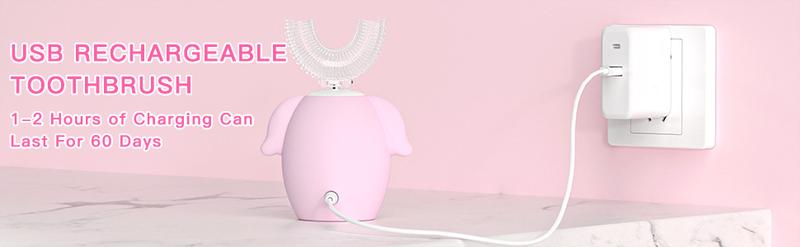 Kids Electric Toothbrush U Shaped auto brush Children Rechargeable Sonic Toothbrush Toddler baby toothbrushes kit travel toothbrush kids gift Oral Care Tools Dental Cleaner Blue Elephant (2-6 Years Old) Christmas gift