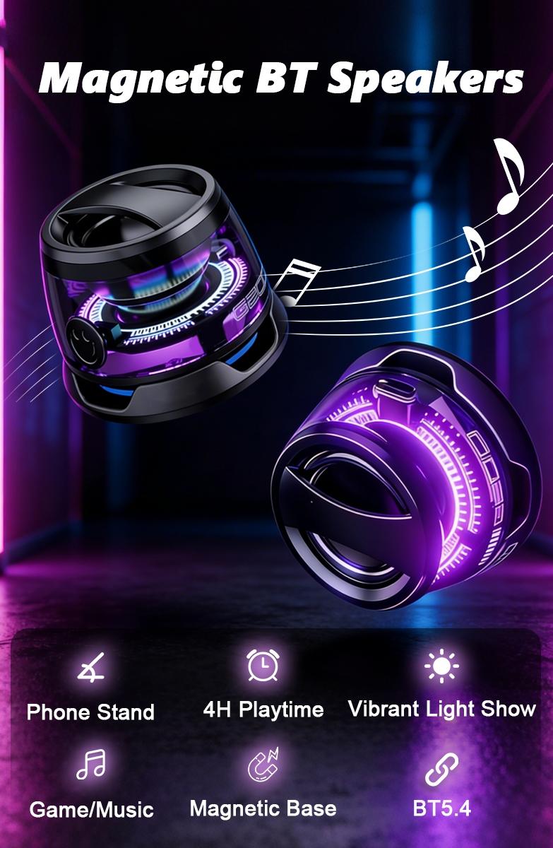 2-in-1 Magnetic Bluetooth Speaker,Mini Wireless Bluetooth Speaker,Phone Holder,Small/Portable/Multifunctional with RGB Lights & Strong Magnetic Strength,Travel & Gift Ideas